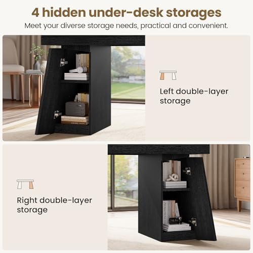 55.9" Wood Executive Desk with Storage, Modern Home Office Desk (Black) - Image 3