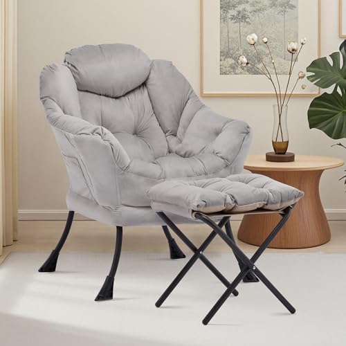 Lazy Chair with Ottoman, Comfy Reading Chair, Grey - Image 2