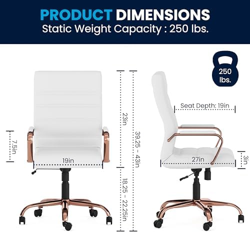 Flash Furniture LeatherSoft Executive Office Chair, White/Rose Gold - Image 3