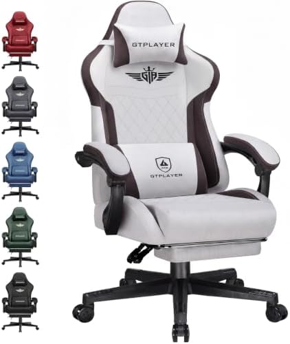 GTPLAYER Gaming Chair Fabric with Pocket Spring Cushion, Big and Tall Gamings Chairs 350LBS High Back Computer Chair with Footrest for Adults Lumbar Support Swivel Game Chair for Office Gaming Brown by GTPLAYER