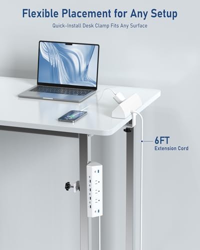 Jgstkcity 130W Desk Clamp Power Strip, 12 USB Ports (6 PD 65W USB-C),Surge Protector,ETL Listed Power Hub Extension Cord,Fast Charging Station for Home Office Desk Edge Mount (White, 12 USB-130W) - Image 6