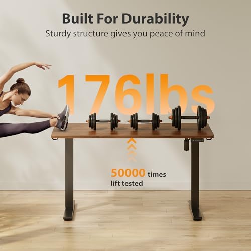 Cubiker Standing Desk, 48x24 Inches Sit Stand Home Office Desk, Electric Stand up Desk, Adjustable Desk with Splice Board, Black Frame/Black Walnut Top - Image 4