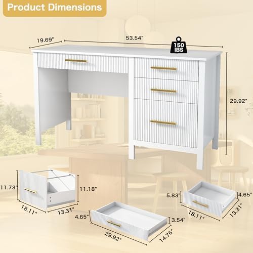 Executive Desk with Drawers: 54" White Home Office Desks with File Drawer - Image 2