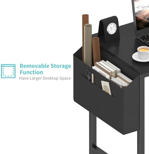 Lufeiya Small Desk for Small Spaces, 24 Inch Kids Girls Study Writing Mini Desks for Bedroom, Simple Modern Laptop PC Little Side Table with Storage Bag Headphone Hooks, Black - Image 5