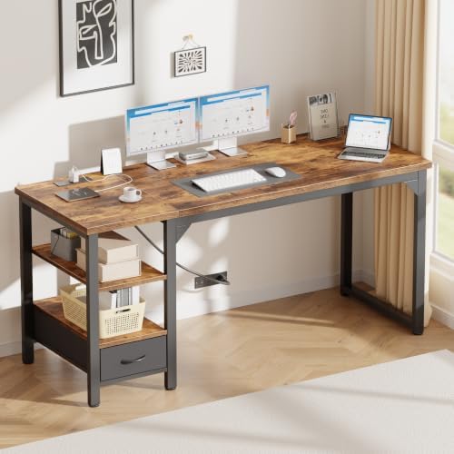 Mericonia 54" Computer Desk with Drawer, 1.2" Thick Reversible Office Desk - Image 2