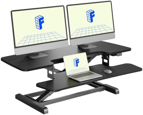 FLEXISPOT 40" Electric Standing Desk Converter, Motorized Sit to Stand Desk Riser, Height Adjustable Desktop Dual Monitor Workstation with Large Keyboard Tray, Black by Unknown