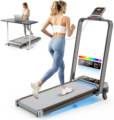 Walking Pad Treadmill with 15% Incline/Handle Bar/2 Screen Display, 3.5HP Foldable Walking Pad Treadmill, Portable Treadmills for Home with 4 Adjustable Incline, 350+lb Capacity, Smart App, RGB Light by RayspaceMakesFitnessEasy