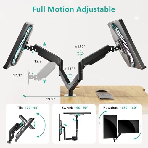 WALI Adjustable Dual Monitor Arm for 13-27 inch Screens, 19.8 lbs per Arm - Image 3