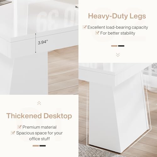 Tribesigns 55-Inch Executive Desk, Large Wood Office Computer Desk with Double Pedestal, Modern Minimalist Workstations Writing Table Conference Table Furniture for Home Office, White - Image 5