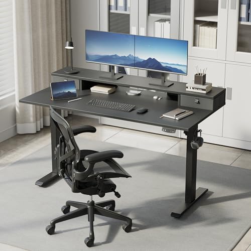 Klicelor 48 x23 Inch Electric Standing Desk with Drawers, Adjustable Height Small Sit Stand Desk for Home Office, Compact Computer Workstation with Storage– Black - Image 2