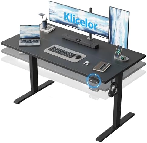 Klicelor 55 Inch Large Electric Standing Desk, Height Adjustable Office Desk, Sit Stand Up Computer Gaming Desk with Memory Preset, Two-Piece Desktop, Black by Klicelor