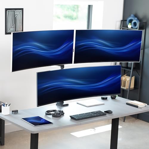 VIVO Pneumatic Arm Triple Ultrawide Monitor Extra Tall Desk Mount for Up to 49 inch Screens, Heavy Duty Clamp, Holds 3 Ultra Wides Up to 44 lbs, Black, STAND-V300D - Image 4