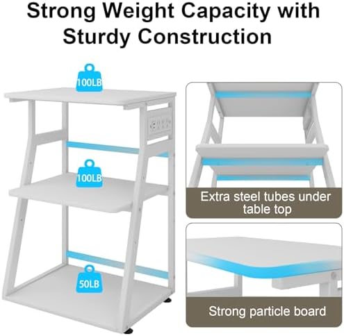 Natwind 3 Tier Printer Stand, 19.7"x15.7", with Charging Station,White - Image 3