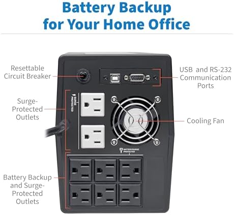 Eaton Tripp Lite OMNIVS1500LCD 1500VA UPS 900W 8 Outlets 5ft Extension Cord - Image 3