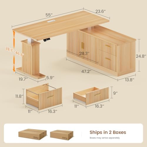 SEDETA Fluted L Shaped Executive Electric Standing Desk with Drawers - Image 2