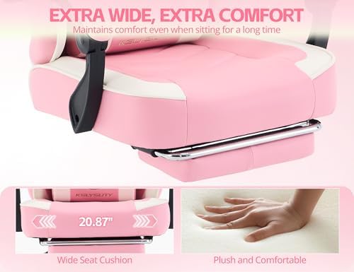 Office Desk Computer Gaming Chair for Adults, Ergonomic High Back Gamer Chair with Massage and Pocket Spring Cushion, Swivel Comfy Video Game Chairs with Footrest and Lumbar Support (Pink White) - Image 4