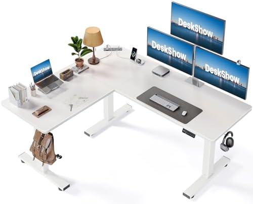 63x55 L-Shaped Electric Standing Desk with Charging Station by Unknown