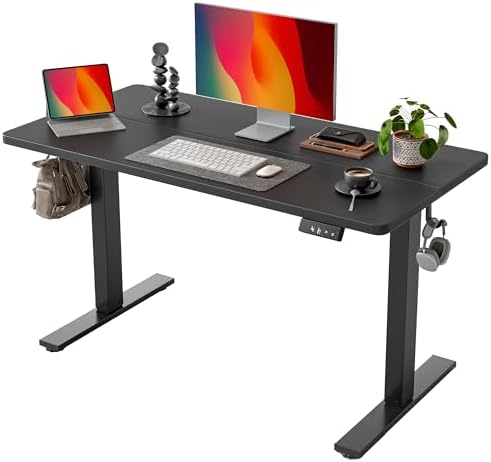 TIQLAB Standing Desk 47 x 24 inch, Electric Height Adjustable Desk with Splice Board, Stand Up Desk, Sit Stand Computer Desk for Home Office, Black Frame/Black Top by TIQLAB