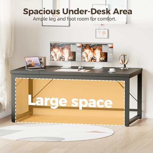 Mericonia 63 Inch Computer Desk, 1" Thick Large Office Table, Black - Image 6