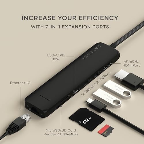 Satechi 7-in-1 USB-C Hub with Ethernet, 4K/60Hz HDMI, Black - Image 3