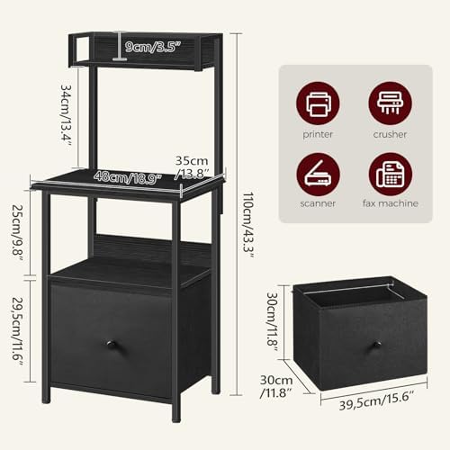 MAHANCRIS Printer Table with Storage, Home Printer Stand with File Cabinet, Fits A4/Letter Size Files, Printer Cabinet with Large Tabletop, Display Shelf, for Home Office, Black PTBK3501 - Image 3