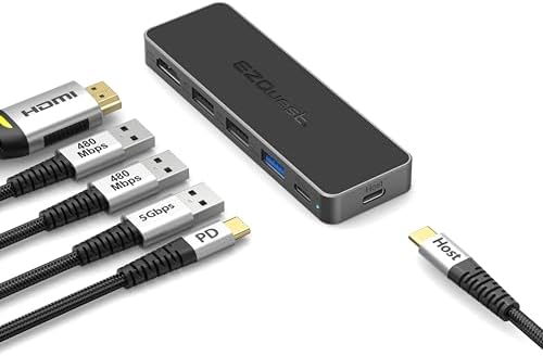 USB-C 5-in-1 Hub Pro Series: 4K 60Hz HDMI, 100W PD Charging, USB 3.0 Data, 20" Detachable Cable. Multiport Adapter for MacBook by EZQuest