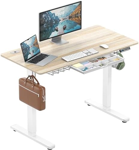 SHW 48-Inch Electric Height Adjustable Standing Desk w/Drawer, Maple by SHW