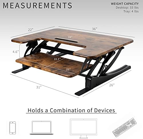 VIVO Rustic Vintage Brown 36 inch Standing Desk Converter, DESK-V000VN - Image 3