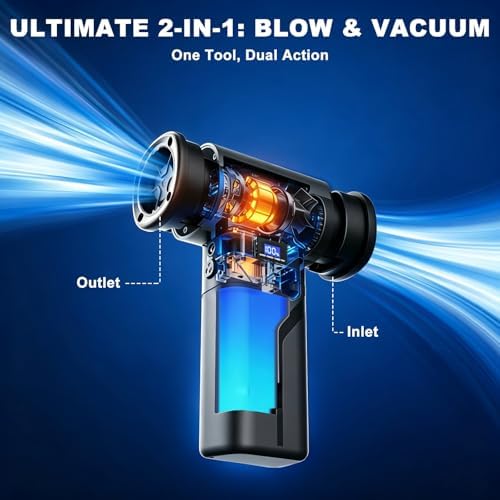 2-in-1 Vacuum and Blower, 110,000 RPM Compressed Air Duster, 160g Powerful Jet Dry Blower, Smart LED Display & Magnetic Nozzles, Cordless Air Duster for PC Cleaning Kit, Keyboard, Car Detailing - Image 2