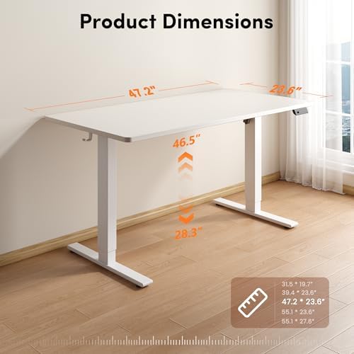 FEZIBO One-Piece Standing Desk, 48"x24" Seamless Tabletop Electric Height Adjustable for Home Office, Study Rooms & Multi-Device Workstations, White - Image 3