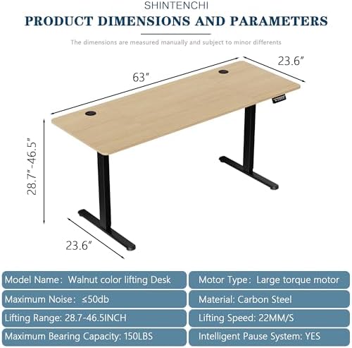Shintenchi Standing Desk, 63x24 Inch Height Adjustable Electric Sit Stand up Desk, Ergonomic Rising Computer Table, Modern Lift Gaming Desk Workstation for Home Office, White - Image 2