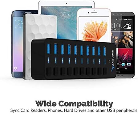 SABRENT 10-Port 60W Powered USB 3.0 Hub, Power Switches & LEDs (HB-BU10) - Image 4