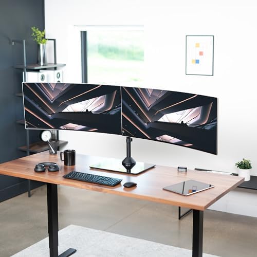 VIVO Freestanding Dual Ultrawide Monitor Stand with Sleek Glass Base and Adjustable Arms, 2 Screens up to 38 inches and 22 lbs Each, Black, STAND-V038FG - Image 2