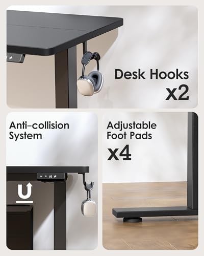 TIQLAB Standing Desk 47 x 24 inch, Electric Height Adjustable Desk with Splice Board, Stand Up Desk, Sit Stand Computer Desk for Home Office, Black Frame/Black Top - Image 6
