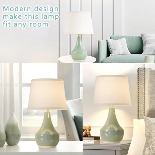 GyroVu 18" Table Lamp Set of 2, Ceramic Table Lamp Classic Beside Lamps Nightstand Lamp Modern Lamp for Living Room, Bedroom & Office Rocker Switch Sage Green-LED Bulbs Included - Image 3
