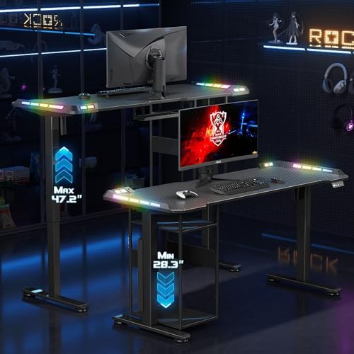 55" x 24" Electric Gaming Standing Desk with LED Lights & Host Shelf - Image 6