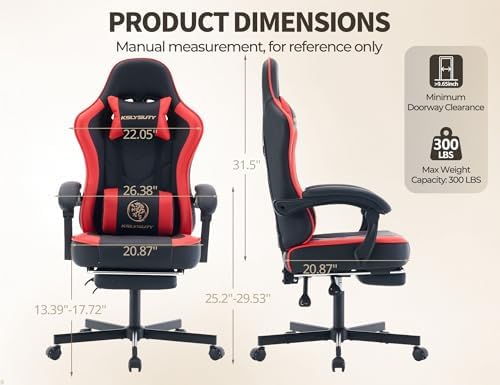 Office Desk Computer Gaming Chair for Adults, Ergonomic High Back Gamer Chair with Massage and Pocket Spring Cushion, Swivel Comfy Video Game Chairs with Footrest and Lumbar Support (Black Red) - Image 3