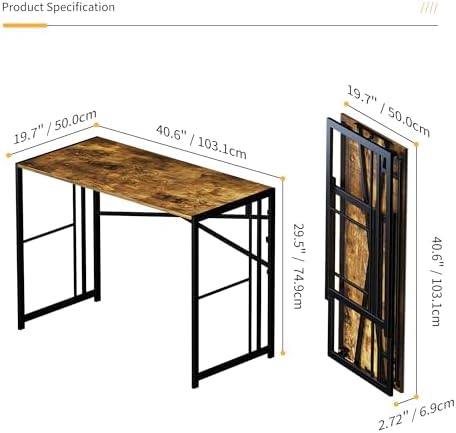 Lutown-Teen 40 inch Folding Computer Desk, Rustic Brown - Image 3