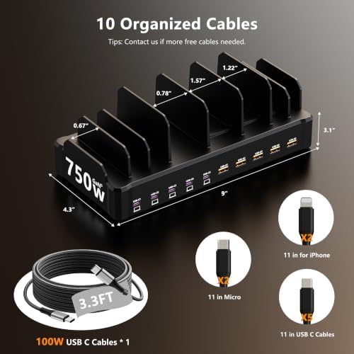 750W Charging Station for Multiple Devices, Zobirez 10-Port Fast Charger - Image 6