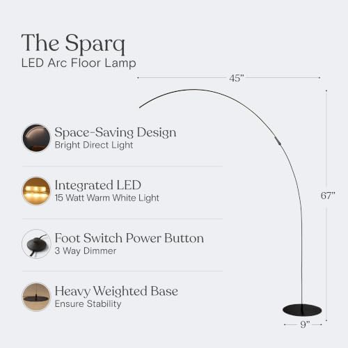 Brightech Sparq Arc Floor Lamp, Ultra Bright Lamp for Living Rooms & Offices – 3-Way Dimmable Smart, Tall Contemporary Standing Lamp for Reading in Bedrooms - Black - Image 4