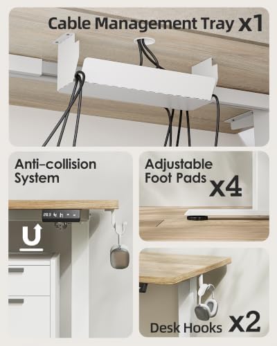 TIQLAB Electric Standing Desk with Cable Tray, 47.2'' x 23.6'', Maple - Image 6
