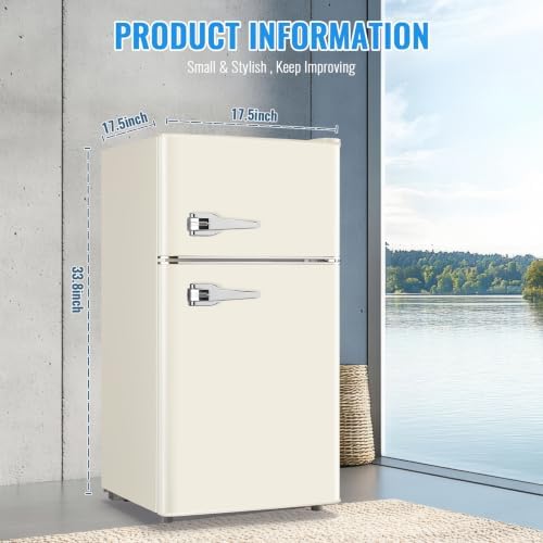 WANAI 3.5 Cu.Ft Retro Mini Fridge with Handle Compact Refrigerator Cream - Image 4