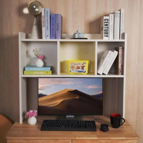 Desk Bookshelf for Computer Desk, 3 Tier Desk Shelves Desktop Organizer Shelf, Desk Hutch Organizer for Monitor & Printer, Space-Saving Tabletop Storage Shelving for Office Dorm Room, White - Image 2