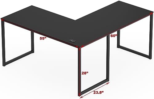 SHW Mission 55 x 60 L-Shape Home Office Computer Desk, Black - Image 3