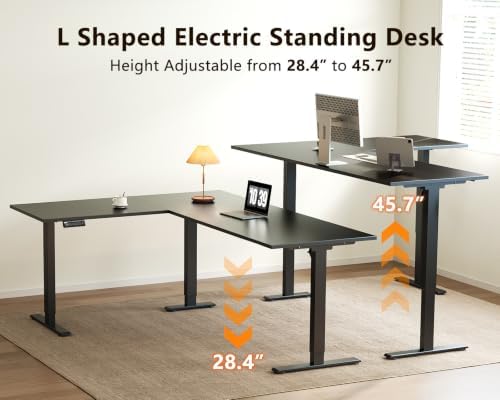 Casaottima 71 Inch L Shaped Electric Standing Desk, Home Office, Black - Image 4