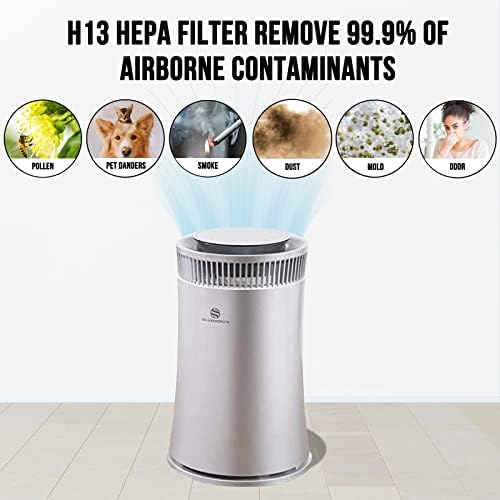 Air Purifier for Home Large Room – 5-in-1 HEPA Filter System, Covers Up to 500 Sq Ft for New Home for Allergies, Pets, Smoke, Remove Dust & Odor, Quiet, High Filtration Efficiency – SILVERONYX, Silver - Image 3