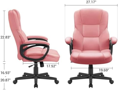 Furmax Office Executive Chair High Back Adjustable Managerial Home Desk Chair, Swivel Computer PU Leather Chair with Lumbar Support (2, Pink) - Image 3