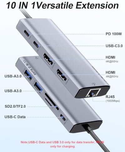 USB C Laptop Docking Station Dual HDMI Monitor 10in1 Dongle Type-C Hub Dock - Image 2