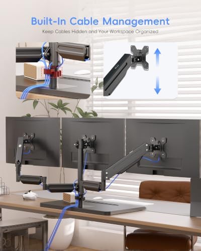suptek Triple Monitor Mount Gas Spring Monitor Arm Desk Stand with Base - Image 6