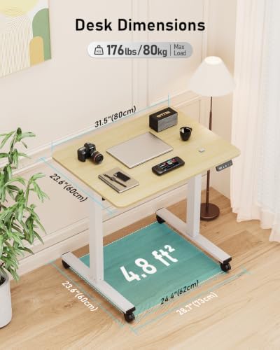 32" Small Rolling Electric Standing Desk Adjustable Height for Home Office - Image 2